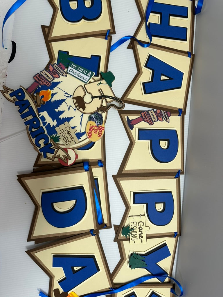 Custom birthday banners titled 'Bass Pro Shops Theme Birthday Banner'