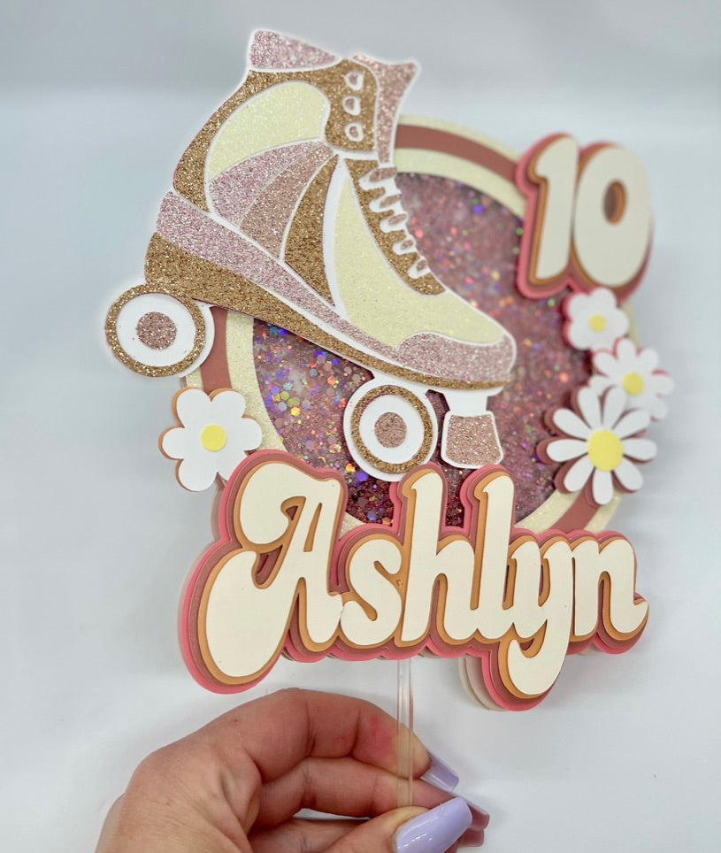 80'S roller skate theme shaker cake topper