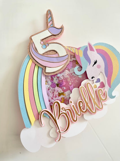 Unicorn Rainbow Birthday Shaker Cake Topper