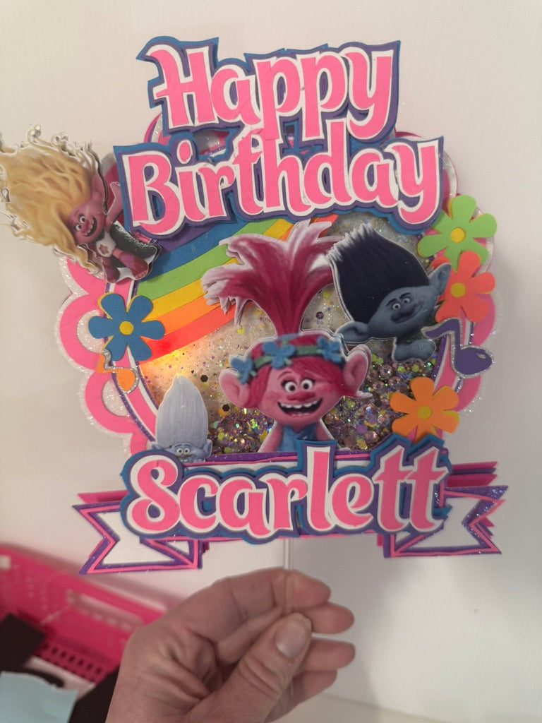 Colorful Troll Inspired Cake Topper | Personalized Rainbow Birthday Decoration | Custom Name Party Topper