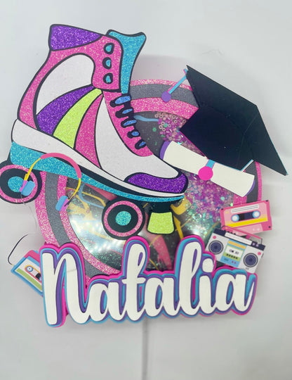 80'S roller skate theme shaker cake topper