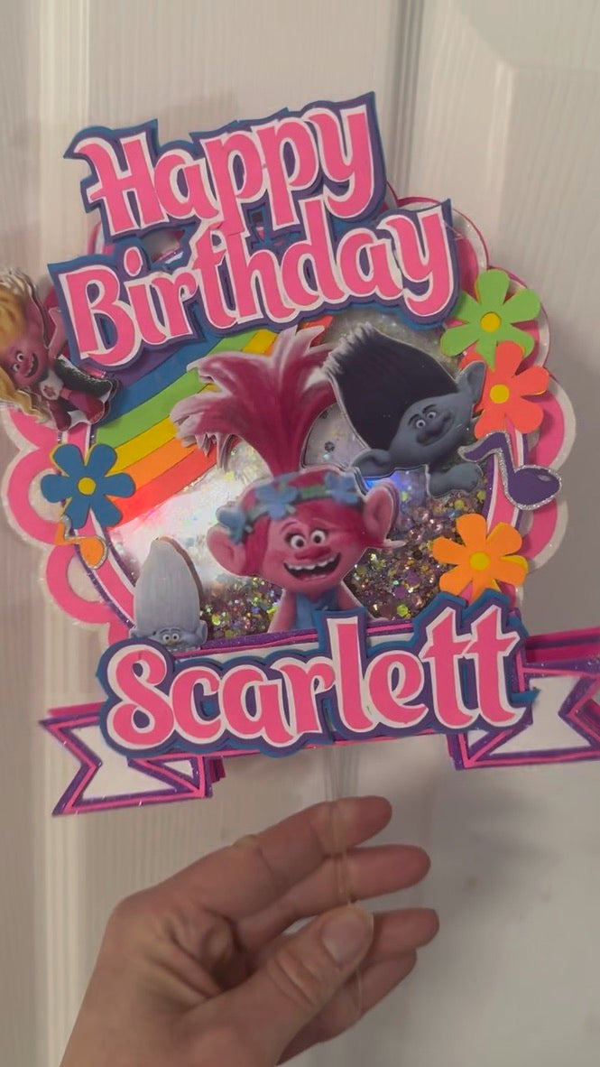 Colorful Troll Inspired Cake Topper | Personalized Rainbow Birthday Decoration | Custom Name Party Topper