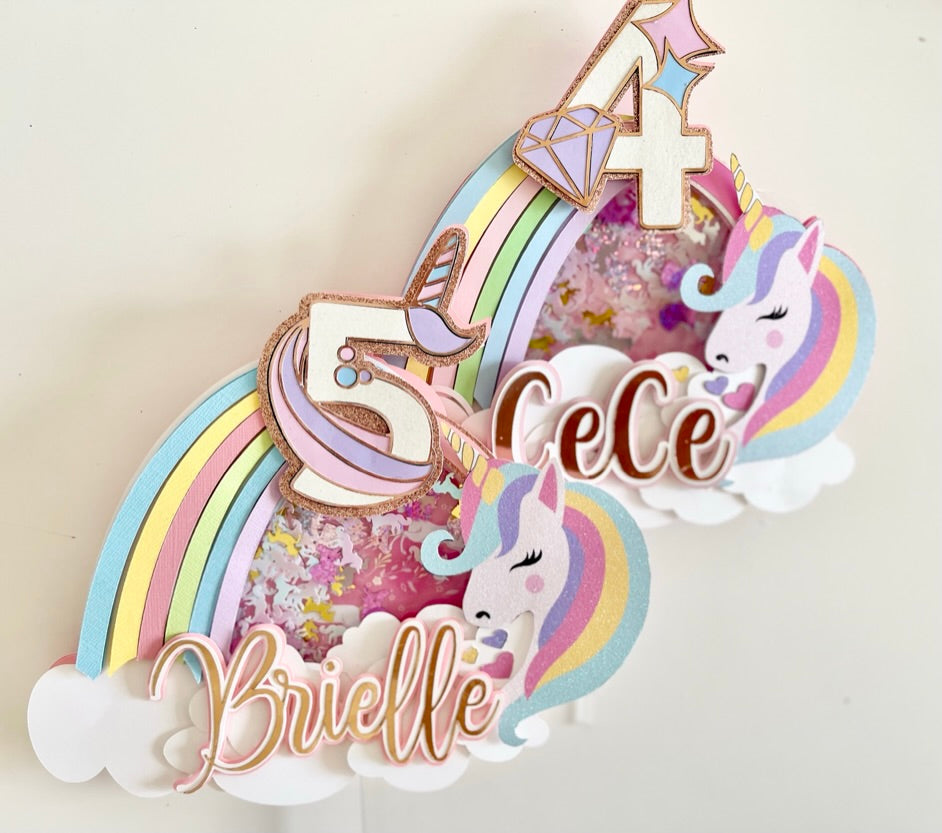 Unicorn Rainbow Birthday Shaker Cake Topper