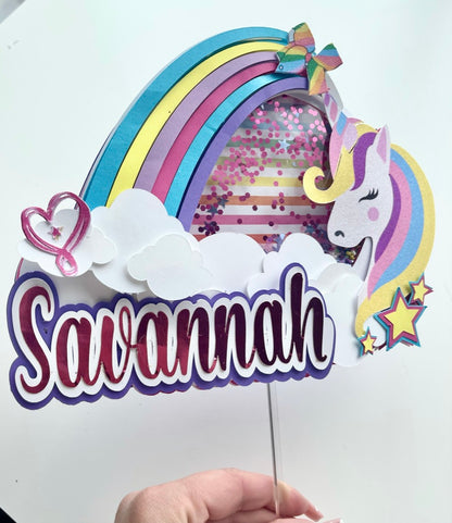 Unicorn Rainbow Birthday Shaker Cake Topper