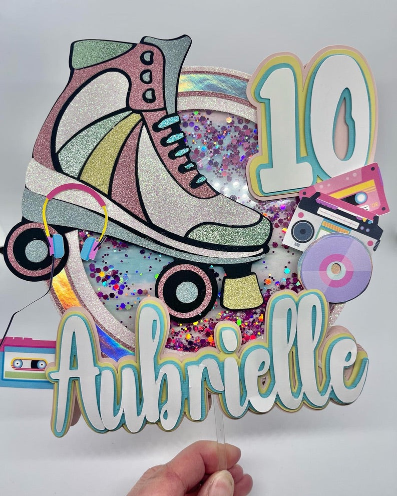 80'S roller skate theme shaker cake topper