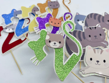 Cat Birthday Theme Cupcake Toppers