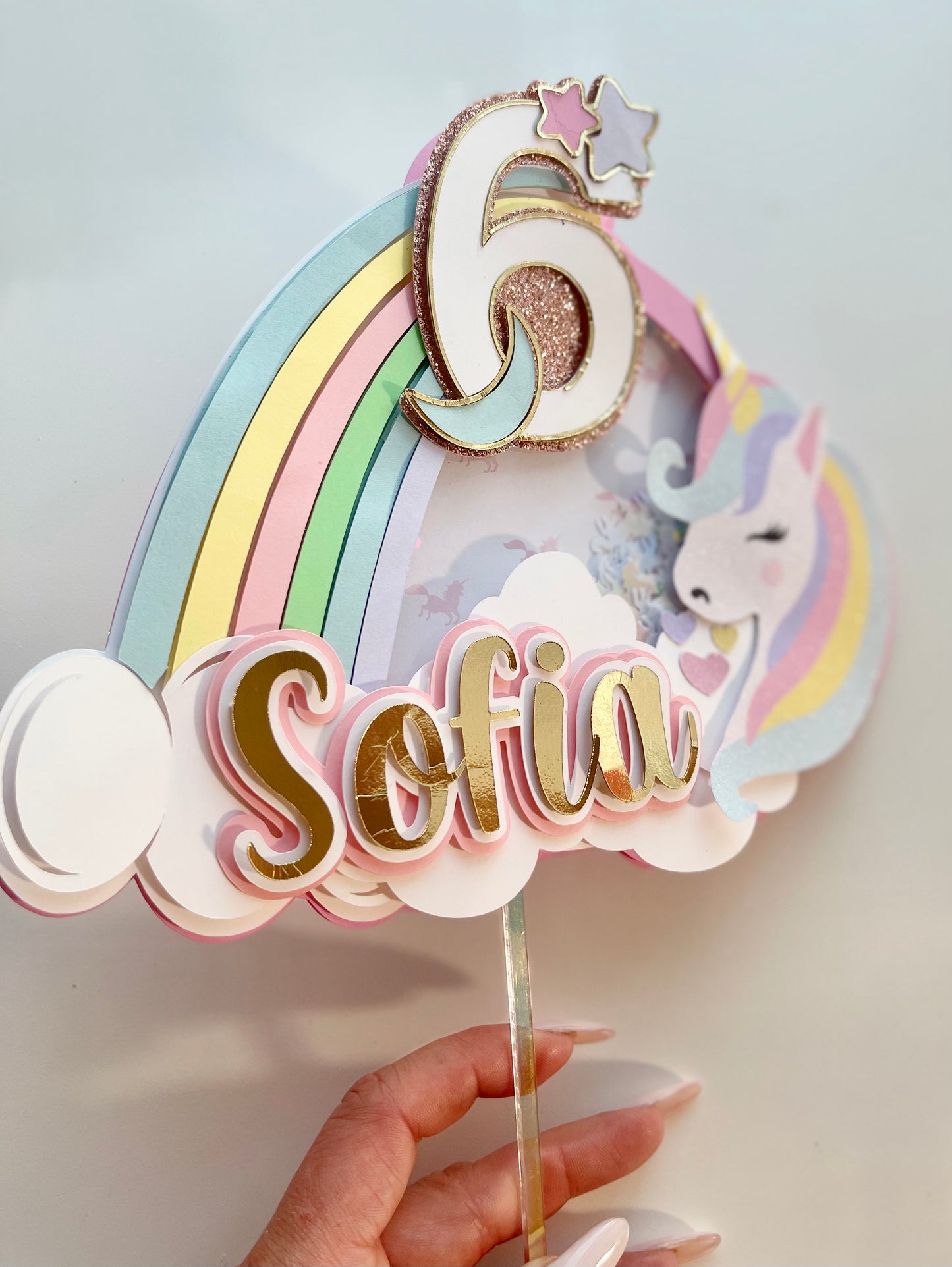 Unicorn Rainbow Birthday Shaker Cake Topper