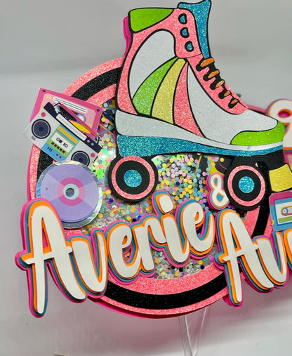 80'S roller skate theme shaker cake topper