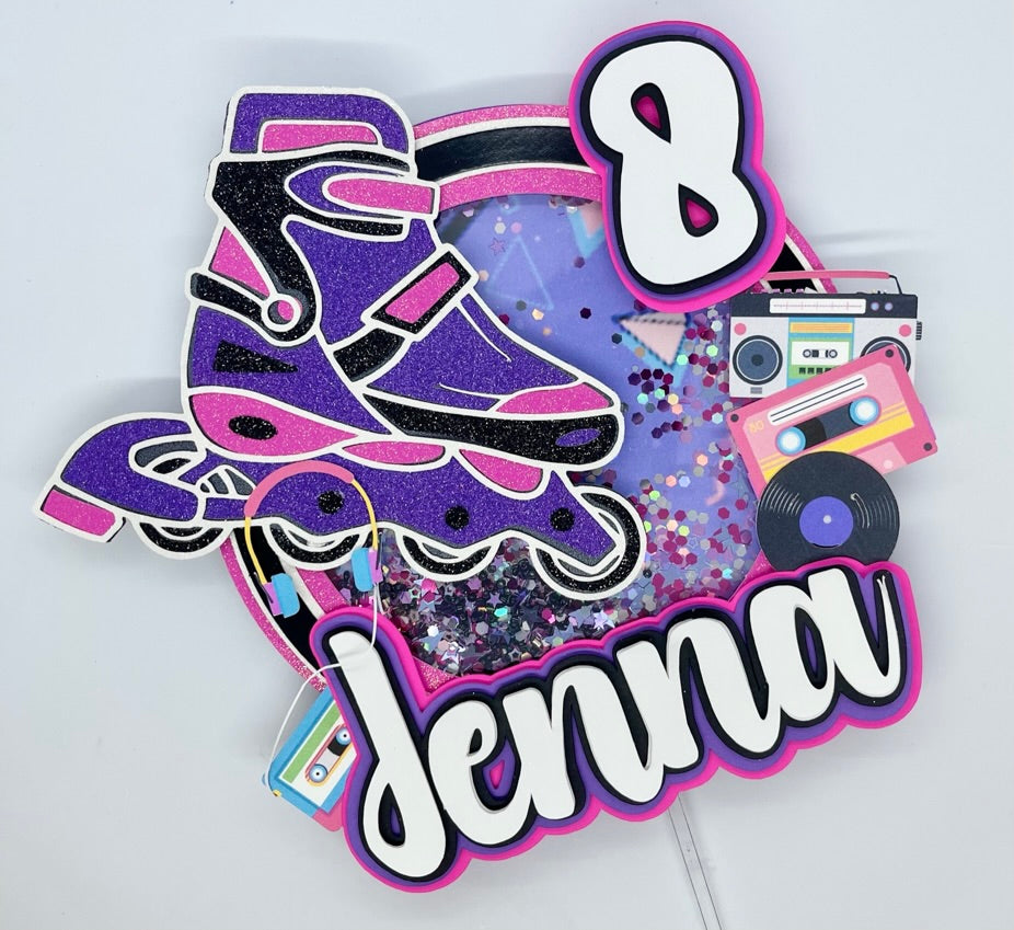 80'S roller skate theme shaker cake topper