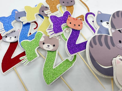 Cat Birthday Theme Cupcake Toppers