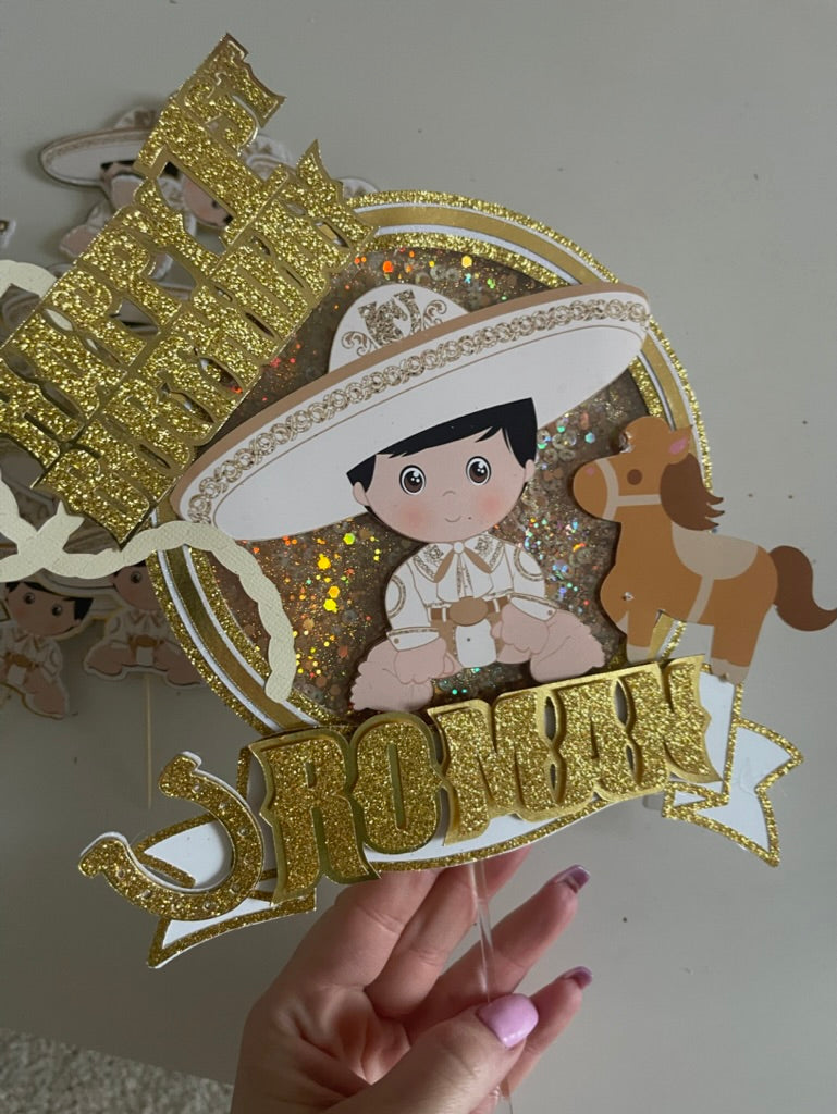 Charro theme birthday/baptism cake topper shaker