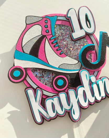 80'S roller skate theme shaker cake topper