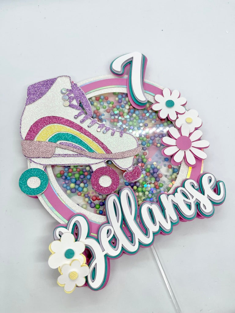 80'S roller skate theme shaker cake topper