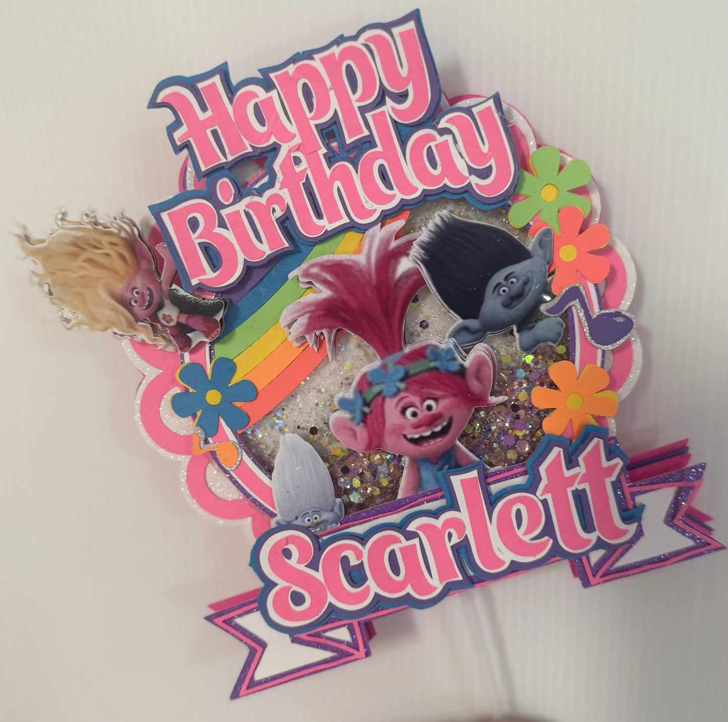Colorful Troll Inspired Cake Topper | Personalized Rainbow Birthday Decoration | Custom Name Party Topper