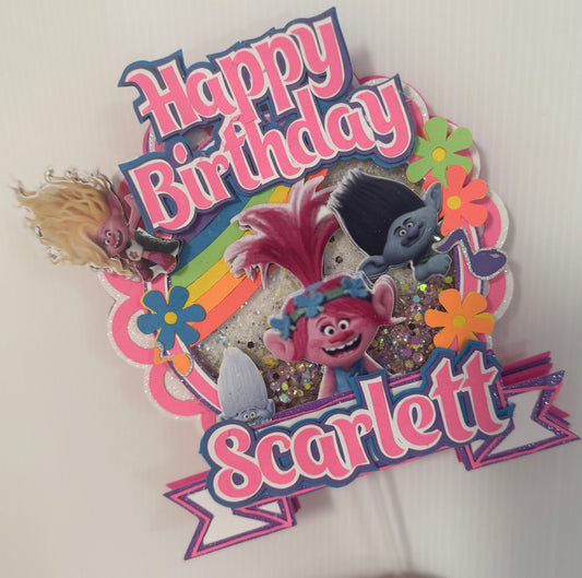 Colorful Troll Inspired Cake Topper | Personalized Rainbow Birthday Decoration | Custom Name Party Topper