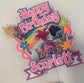 Colorful Troll Inspired Cake Topper | Personalized Rainbow Birthday Decoration | Custom Name Party Topper