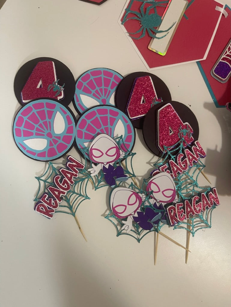 Spidergwen cupcake toppers