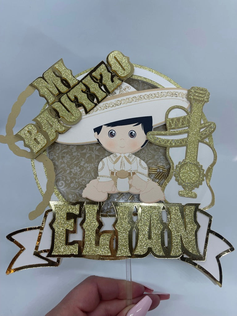 Charro theme birthday/baptism cake topper shaker