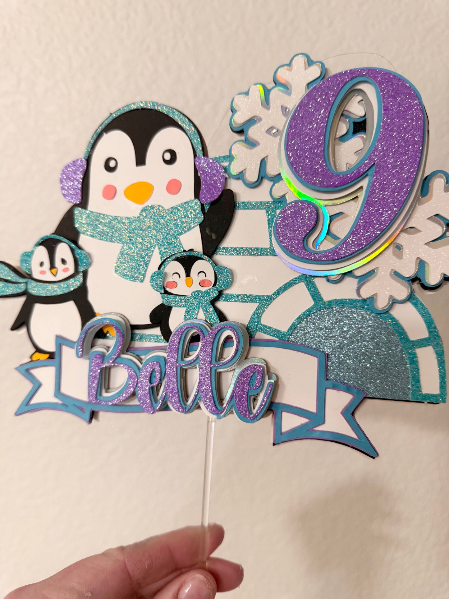 Personalized Penguin Birthday Cake Topper – Winter Wonderland Party Decoration