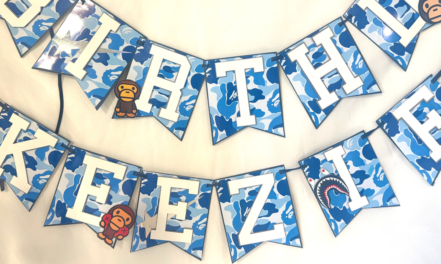 Custom BAPE Inspired Birthday Banner | Hype Streetwear Party Decor | Personalized Name & Age Banner