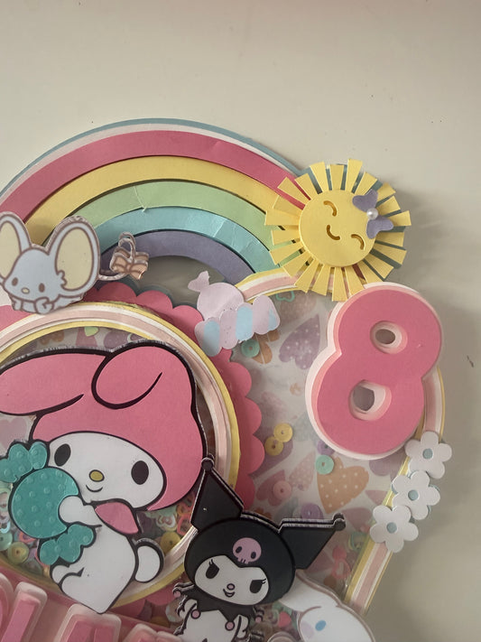 Personalized Sanrio Birthday Cake Topper | My Melody, Kuromi & Cinnamoroll Shaker Topper