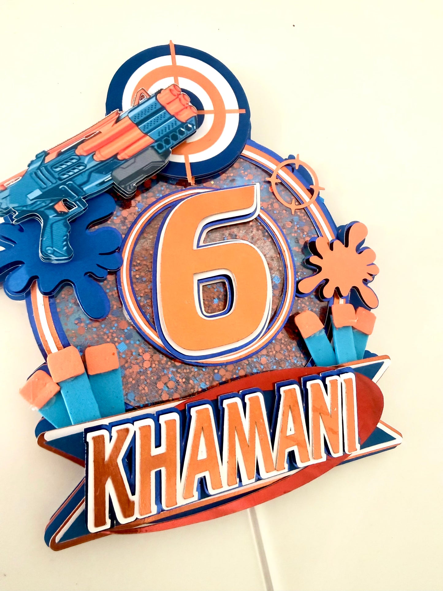 Personalized Nerf Birthday Cake Topper | Custom Name & Age Shaker Topper