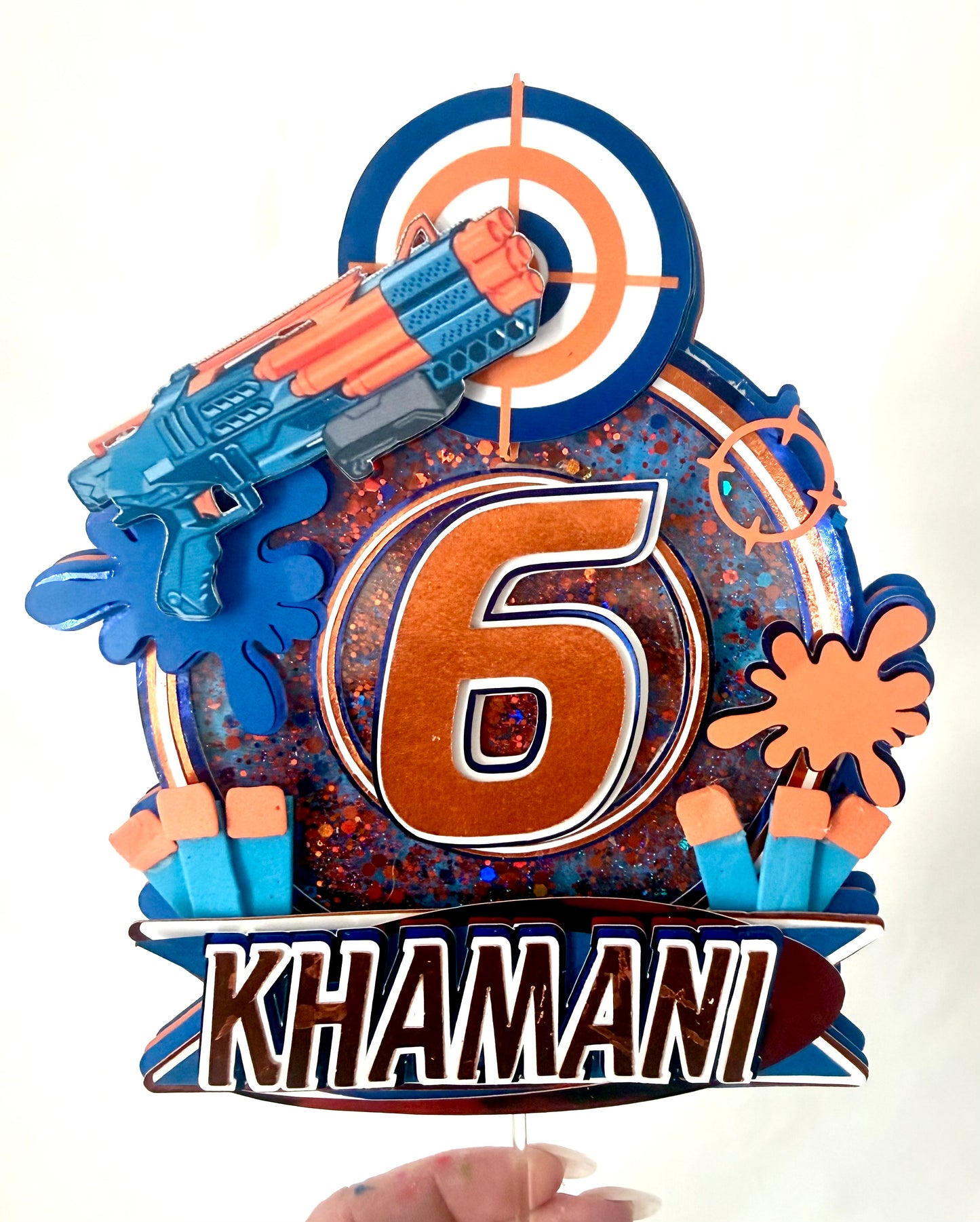 Personalized Nerf Birthday Cake Topper | Custom Name & Age Shaker Topper