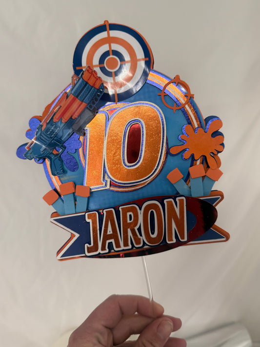 Personalized Nerf Birthday Cake Topper | Custom Name & Age Shaker Topper