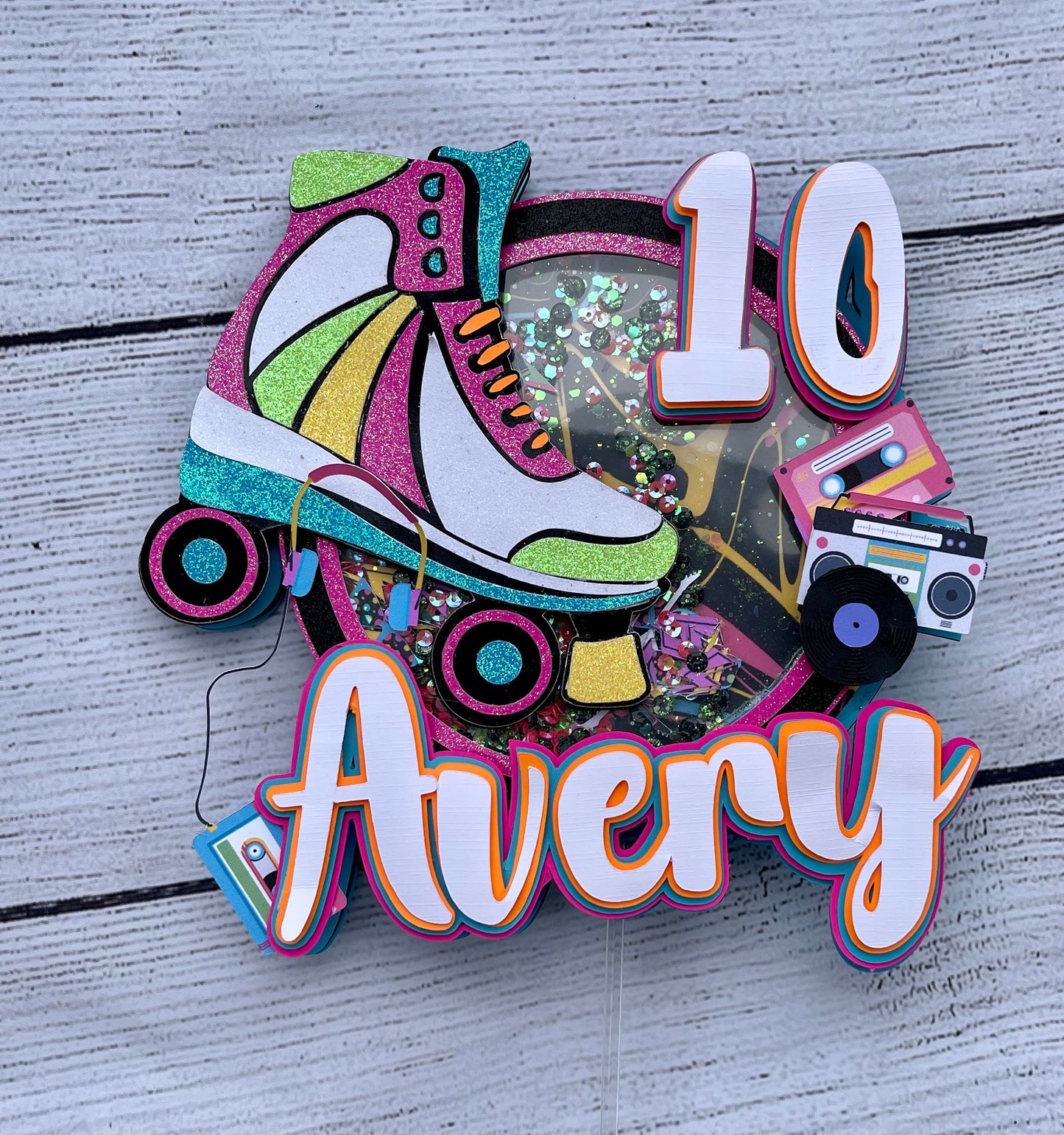 80'S roller skate theme shaker cake topper