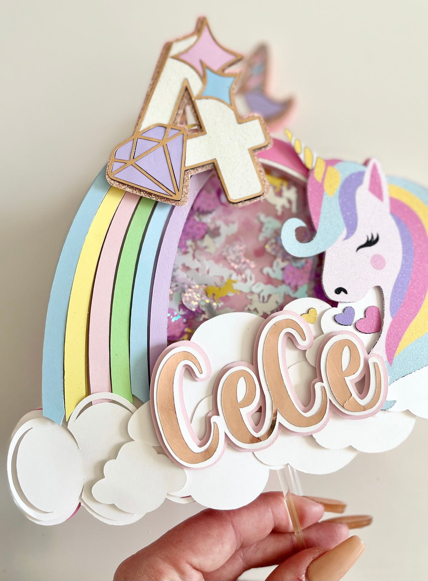 Unicorn Rainbow Birthday Shaker Cake Topper