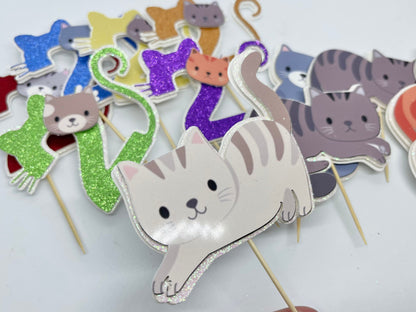 Cat Birthday Theme Cupcake Toppers